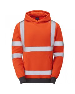 Leo Workwear GOODLEIGH EcoViz Hooded Sweatshirt, Long Sleeves, Ribbed Cuffs & Hem, Kangaroo Pockets, Reflective Tape