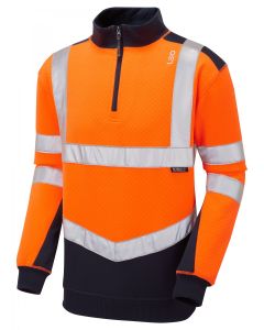Leo Workwear TAPELEY Leo EcoViz Dual Colour 1/4 Zip Sweatshirt – Ribbed Cuffs and Hem, Secure Fit, High Visibility