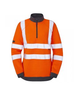 Leo Workwear ELBERRY Leo EcoViz Women's 1/4 Zip Sweatshirt – Stand Up Collar, Contrast Cuffs and Hem, Tidy Look