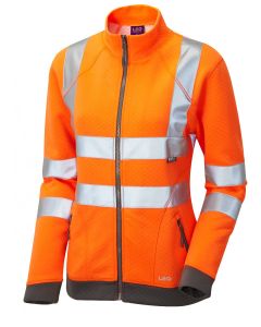 Leo Workwear HOLLICOMBE Leo EcoViz Women's Zipped Sweatshirt – Safety-Ready Workwear Hoodie, Stand Up Collar