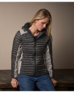 Tee Jays Women’s Hooded Outdoor Crossover Jacket – Recycled Ripstop & Fleece Hybrid, Two Large Front Pockets, Elastic Cuffs