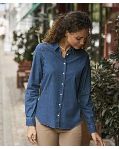 Tee Jays Women’s Denim Shirt – Button Down, Long Sleeve Denim Blouse with Curved Hem & Classic Collar