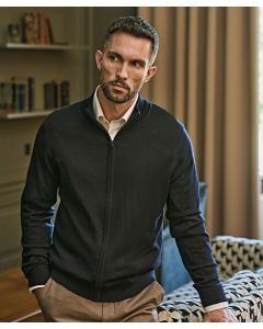 Tee Jays Full-Zip Knit - Men’s Merino Wool Sweater, Tailored Fit Zip Cardigan, Italian Yarn, Ribbed Cuffs, Durable SBS Zip