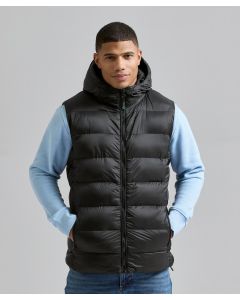Solitude Recycled Hooded Bodywarmer - Quilted Gilet, Modern Chevron, Side Quilting, Attached Hood, Full Front Zip Fastening