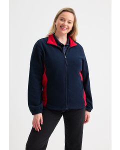 Uneek Clothing Two Tone Full Zip Fleece Jacket - Contrast Colour on Front Side Panel, Hanger Loop Inside Neck