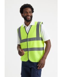 Uneek Clothing Hi Vis Safety Waistcoat – Black Polyester Bound Edges, Velcro Fastening, 2 Retro Reflective Strips, Durable