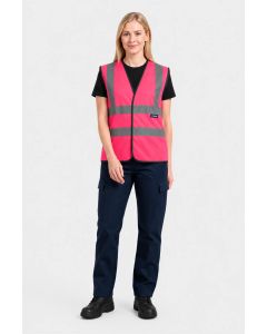 Uneek Clothing Hi Vis Safety Waistcoat – Black Polyester Bound Edges, Velcro Fastening, 2 Retro Reflective Strips, Durable