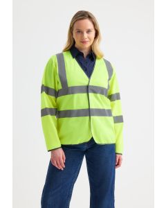 Uneek Clothing Long Sleeve Hi Vis Safety Waistcoat - Black Polyester Bound Edges, 2 Band & 2 Brace, Velcro Fastening