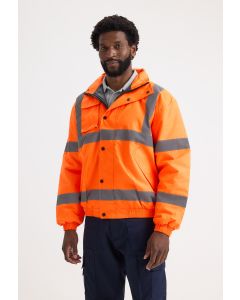 Uneek Clothing Hi Vis Bomber Jacket - Reflective Safety Design, Padded & Lined, Embroidery Access at Hem, 2 Retro Reflective Strips