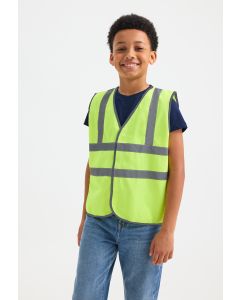 Uneek Clothing Children's Hi Vis Waist Coat - Safety Vest, Black Polyester Bound Edges, 2 Band & 2 Brace, Velcro Fastening
