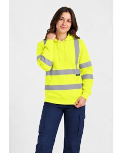 Uneek Hi Vis Crew Hooded Sweatshirt – Set-In Long Sleeves, Front Pouch Pocket, Ribbed Cuffs, Neck, Hem