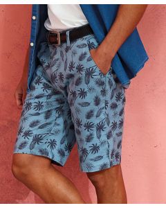 Wombat Men’s Palm Print Shorts – Contemporary Palm Print Pattern, Two Swing Pockets, Zip Fly and Button Fastening, Belt Loops