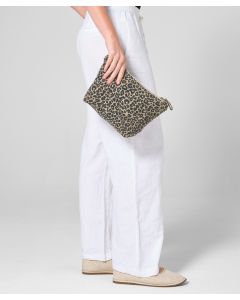 Westford Mill Leopard Print Canvas Accessory Bag – Recycled Cotton Zip Pouch, Multipurpose Makeup, Travel Organiser Case