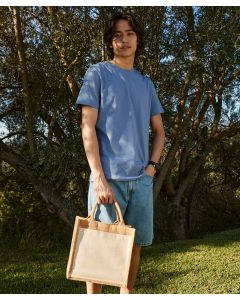 Westford Mill Cotton Pocket Jute Midi Tote – Natural Jute Body, Cotton Pocket & Carry Handles, Print Friendly Front Pocket
