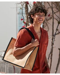 Westford MKill Natural Starched Jute Classic Shopper Tote Bag -  Sustainable Design & Durable Cotton Carry Handles,  Spacdious