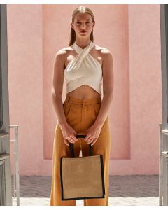 Westford Mill Natural Starched Jute Midi Tote Bag - Contrast Handles for Refined Carrying, Unlaminated Starched Jute