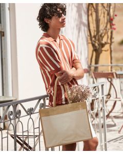 Westford Mill Cotton Pocket Natural Starched Jute Shopper - Cotton Front Pocket, Structured, Sustainable Carry, Front Pocket