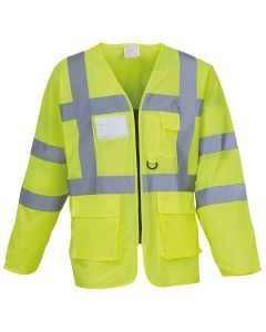 Yoko Hi-Vis Executive Long Sleeve Waistcoat – Full Length Front Zipper Fastening, Two Bottom Pockets, Pen Pocket and Key Holder