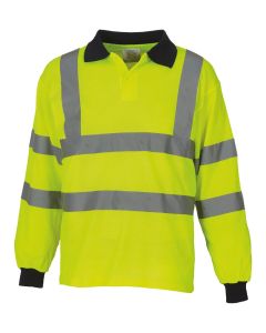 Yoko Hi-Vis Long Sleeve Polo Shirt – Enhanced Visibility and Professional Protection, Ribbed Cuffs, and Contrast Collar