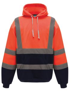 Yoko High-Visibility Pullover Hoodie - Reflective Tape, Durable Workwear for Safety, Ribbed Cuffs and Hem, Kangaroo Pockets