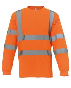 Yoko Hi-Vis Long Sleeve T-Shirt – Enhanced Visibility Workwear with Reflective Safety Strips, Crew Neck Design, Twin Stitched