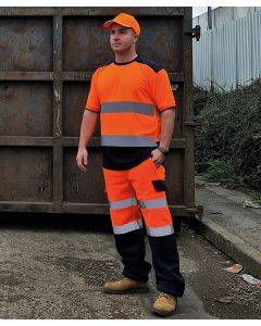 Yoko High-Visibility Two-Tone Work T-Shirt – Reflective Safety Tee for Professional Wear, Ribbed Collar, Reflective Tape