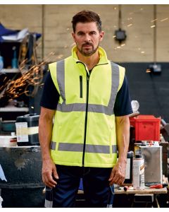 Yoko Hi-Vis Softshell Gilet – Durable, Water-Resistant Safety Vest with Reflective Tape, Front Zip Fastening, Two Zipped Pockets
