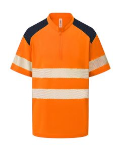 Yoko Hi-Vis Mandarin Collar Zip Neck Comfort Trim Polo Shirt - Reflective Trim, Waffle Fabric, UPF 40+ Safety Wear