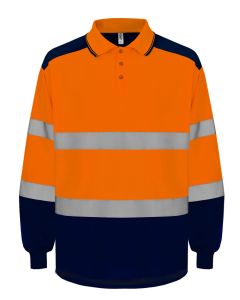 Yoko Hi-Vis Two Tone Long Sleeve Polo Shirt - Reflective Safety Polo, Breathable Quick Dry Bird Eye Fabric, Reduce Moisture