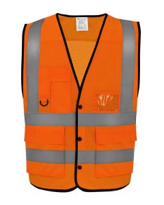 Yoko Hi-Vis Superior Open Mesh Button Waistcoat - Safety Vest, Multi-Pocket, Breathable, High Visibility, Front Button Closure