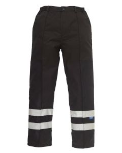 Yoko Reflective Polycotton Ballistic Work Trousers - Reinforced Knees and Hi-Vis Strips, Multi Pocket Design, Front Zip Fly, Elastication