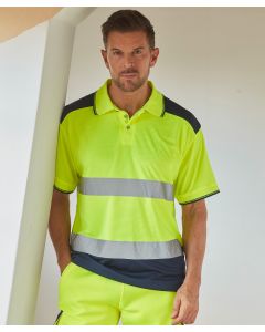 Yoko High-Visibility Two-Tone Polo Shirt – Contrast Panels for Maximum Visibility, Skin Friendly, Navy Contrast on the Shoulder