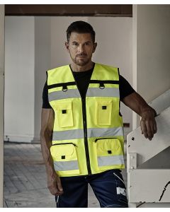 Yoko Hi-Vis Ripstop Tool Vest - Professional Worksite Safety, Multi-Pocket, Chest Pocket with Flap Closure and Pull, Adjustable Hem