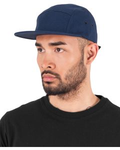 Flexfit by Yupoong Classic 5-Panel Jockey Cap – Soft Buckram, Flat Visor, 4 Black Metal Eyelets, Grosgrain Buckle