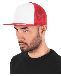Flexfit by Yupoong Classic Trucker Hat – Contrast 5-Panel Crown, Adjustable Snapback, Stitched Flat Visor, Mesh Back