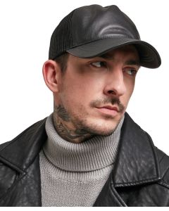 Flexfit by Yupoong Leather Trucker - Structured Snapback Cap with Mesh Back, Matching Plastic Snap, Hard Buckram