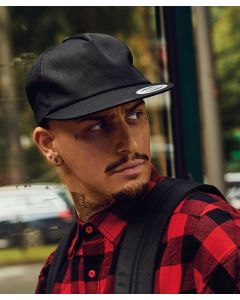 Flexfit by Yupoong Unstructured 5-Panel Cap – Flat Stitched Visor, Button Top, Snapback Closure, Eyelets for Ventilation
