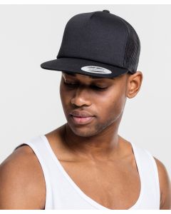Flexfit by Yupoong Foam Trucker Cap – Unstructured Crown, Flat Wide Visor, Snapback Closure, Mesh Back, Matching Undervisor