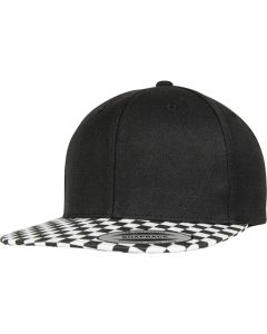 Flexfit by Yupoong Checkerboard Snapback Cap – Structured Top, Wide Flat Brim with Checkerboard Pattern, Eyelet Venting