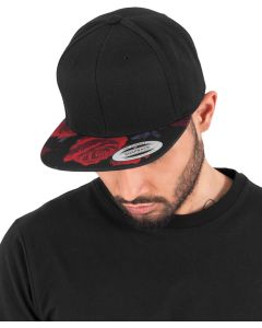 Flexfit by Yupoong Roses Snapback Cap - Premium Structured Adjustable Fit, Subtle Rose Print on the Visor, Matching Snap Closure