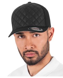 Flexfit by Yupoong Diamond Quilted Flexfit - Cap Structured Stretch Fit, Athletic Shape, Hard Buckram, Quilted Leather