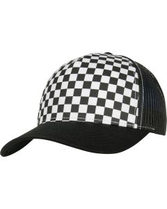 Flexfit by Yupoong Checkerboard Retro Trucker Cap - Structured Fit, Airy Mesh on the Back, Integrated Snapback Closure