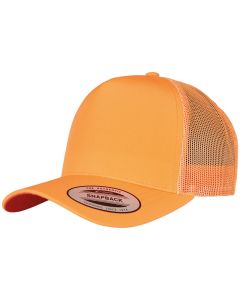Flexfit by Yupoong Neon Retro Trucker Cap – Polyester Mesh, Color Matching Snapback Closure, Straight, Six-Way Quilted Visor
