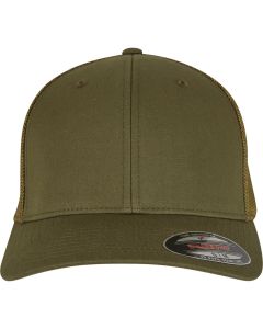 Flexfit by Yupoong Mesh Trucker Hat – Curved Brim, Mesh Back, Embroidered Eyelets, Button Top, Flexfit Fit Technology