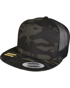 Flexfit by Yupoong Multicam® Trucker Cap – 5-Panel Crown with Uni-Panel Camo Front, Mesh Back, Flat Visor, Snapback Closure