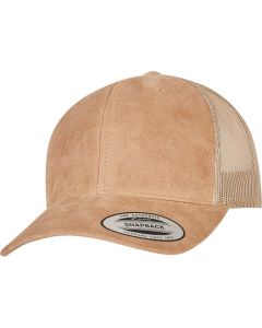 Flexfit by Yupoong Suede Leather Trucker Cap – 6-Panel Crown, Curved Brim, Mesh Back, Adjustable Snapback Closure