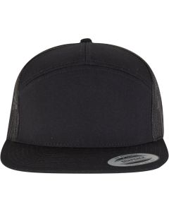 Flexfit by Yupoong 7-Panel Classic Trucker Cap - Structured Snapback Hat, Flat Crown, Reinforced Front, Mesh Back