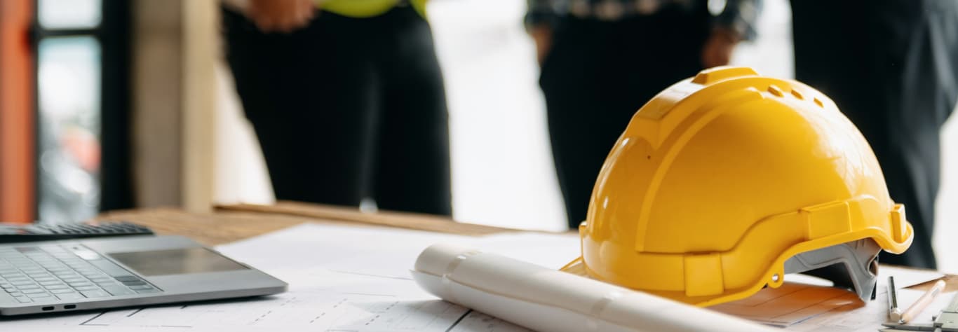 Construction helmet on table